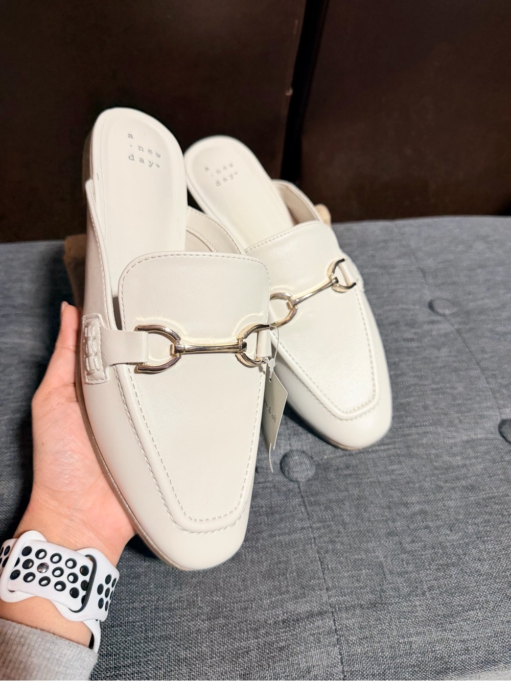a new day Cream Slip-On Mule with Gold Horsebit